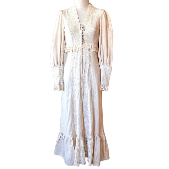 Gunne Sax by Jessica Black Label Vintage 9 Cream Boho Lace Dress Wedding - Picture 2 of 14